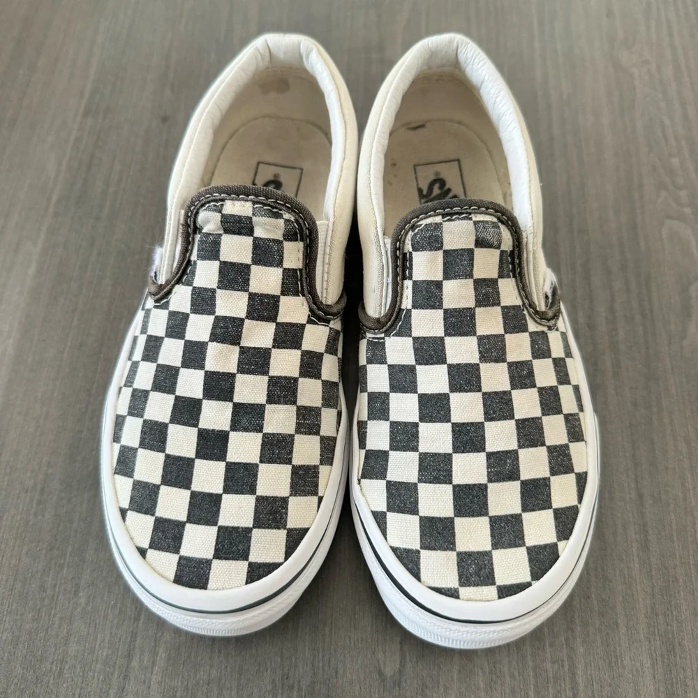 Vans kids unisex black white checkerboard slip on shoes size 2 - Picture 3 of 9